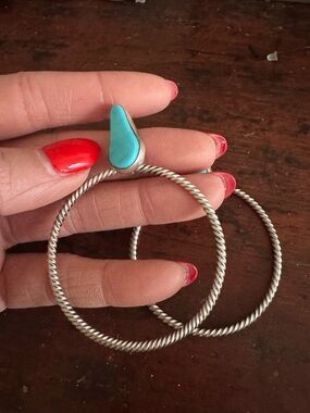 Turquoise and sterling Navajo statement hoops!